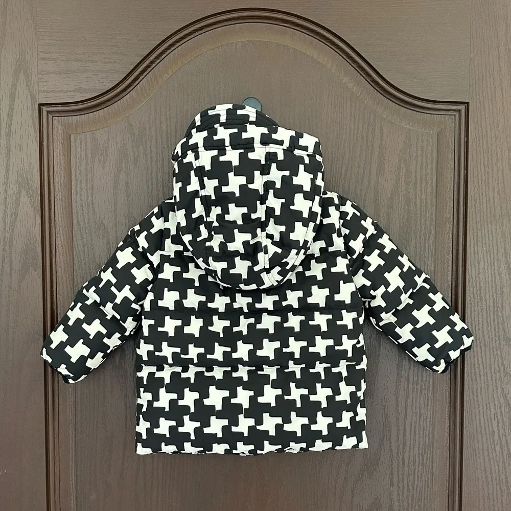 Burberry Toddler Down Puffer Jacket Size 12M Black White Monogram Hood Coat